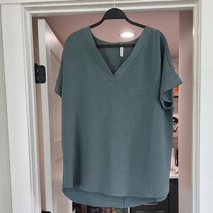 Zenana Outfitters Light Forest Green V-Neck Blouse